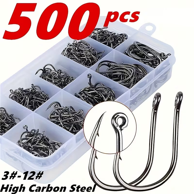 500pc Carbon steel fishing hooks